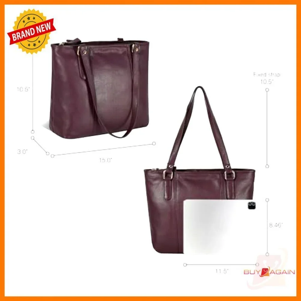 Genuine Leather Tote Bag for Women, Adjustable Strap, Multiple Pockets, Work
